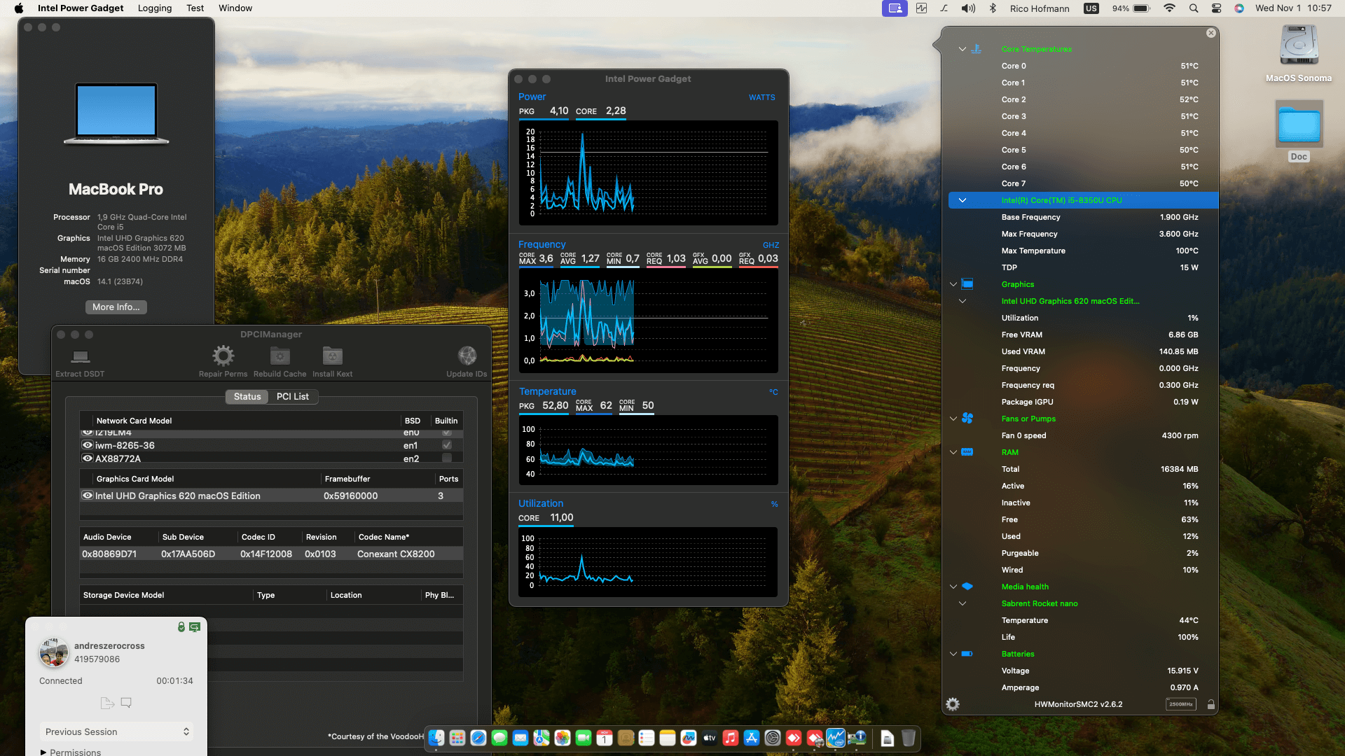 Success Hackintosh macOS Sonoma 14.1 Build 23B74 in Lenovo Thinkpad X380 Yoga